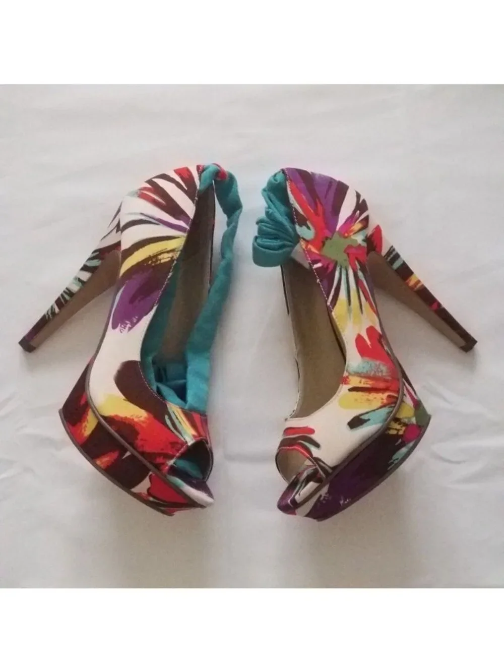 Michael Antonio Floral Kaula Removable Ankle Strap Peep Toe High Heels Size 9